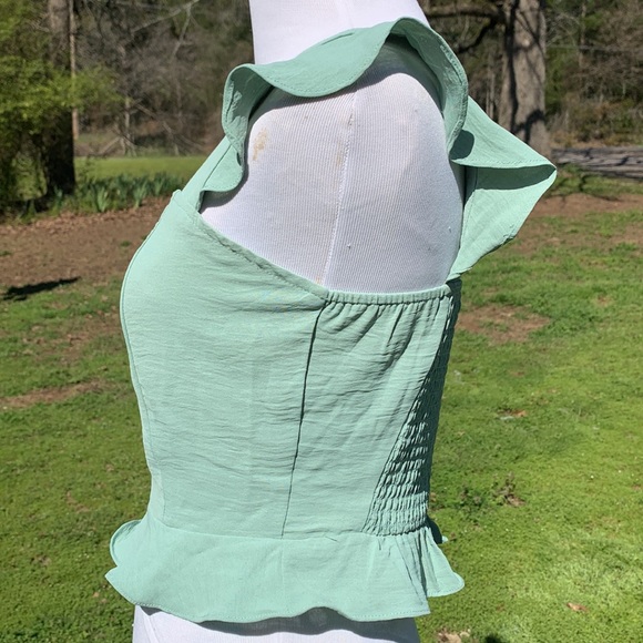 Altar’d State Pastel Green Ruffle Trim Sweetheart Crop Top Size Small - Picture 4 of 7